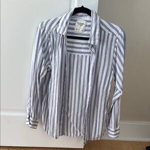Women’s Abercrombie & Fitch Striped Linen Shirt - Blue and White